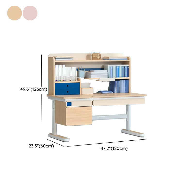 Adjustable Study Desk Home Solid Wood Student Desk with Storage Shelves