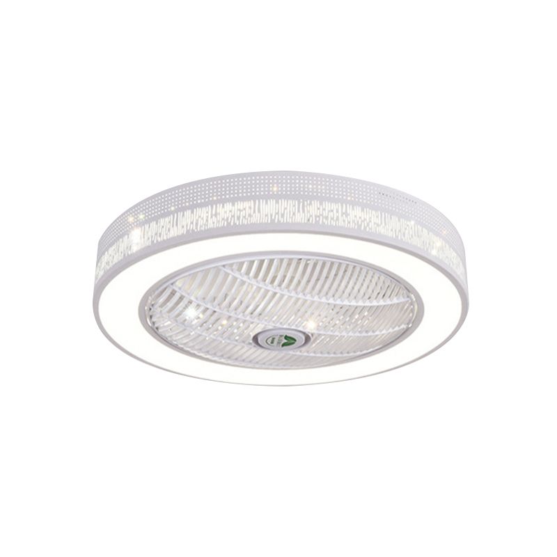 21.5" W White LED Hanging Fan Lighting Contemporary Metal Circle Semi Flush Ceiling Light for Living Room, 3 Blades