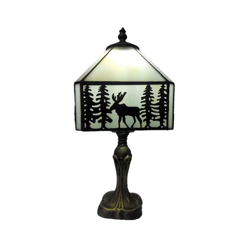 1 Light Deer Table Lighting with White Glass Shade Lodge Style Indoor Lighting Fixture