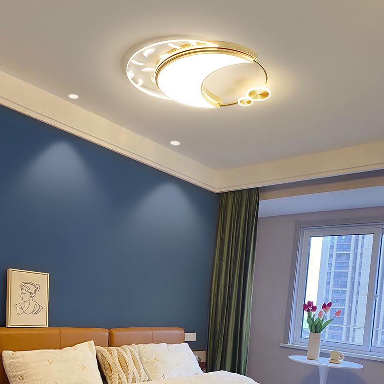 Circular Acrylic Feather LED Ceiling Light in Modern Concise Style Lacquered Flush Mount for Bedroom