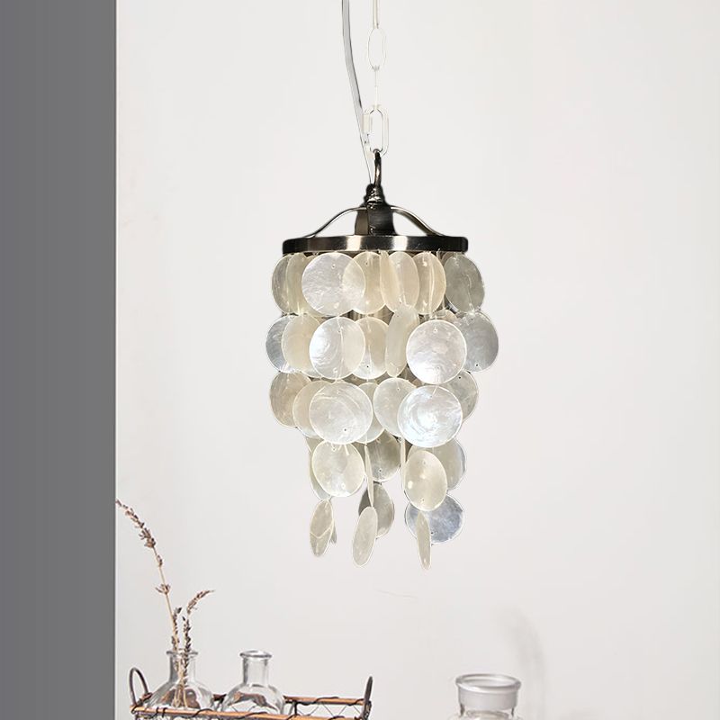 Wind Chime Pendant Light Nordic Shell 1 Light White Hanging Ceiling Light for Living Room