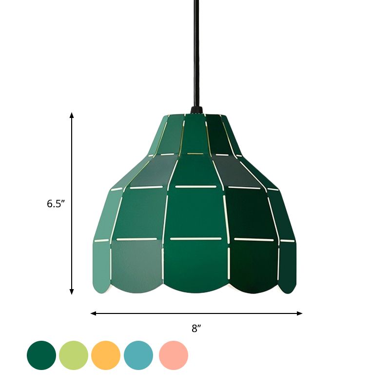 Scallop Dome Hanging Light Macaron Metal 1 Light Pink/Yellow/Blue Pendant Light for Living Room