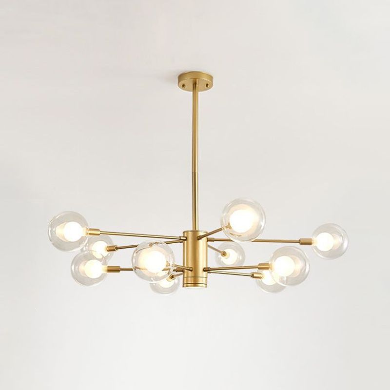 Clear Glass Globe Chandelier with Radial Design Modernist 10/12/16 Lights Hanging Light Fixture in Gold