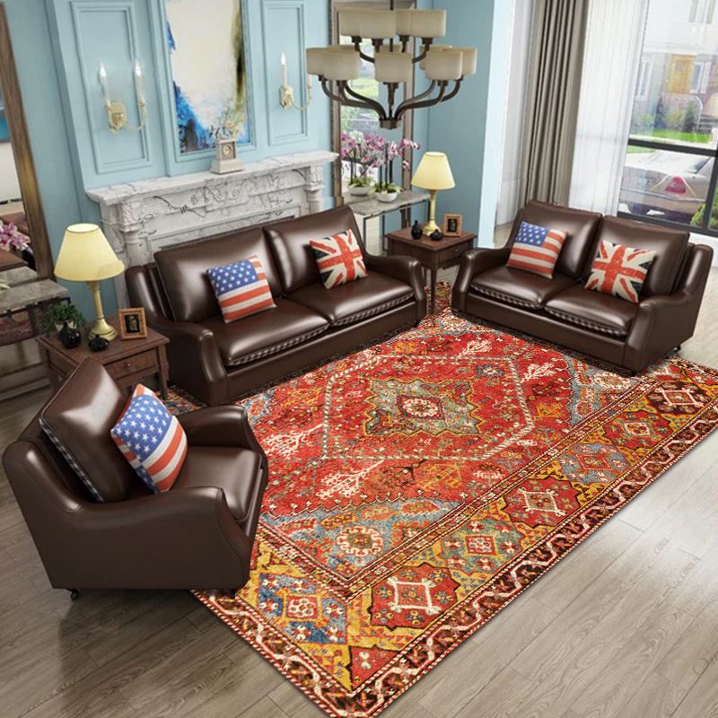 Multicolored Living Room Rug Oriental Geo Patterned Area Carpet Polypropylene Non-Slip Backing Pet Friendly Indoor Rug