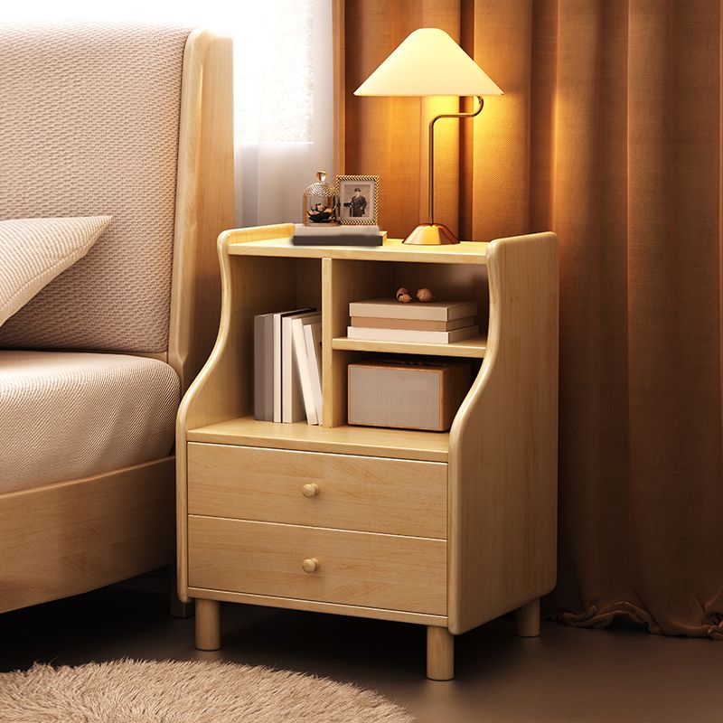 Solid Wood Kids Bedside Table Modern Rubber Wood Nightstand with 2 Drawers