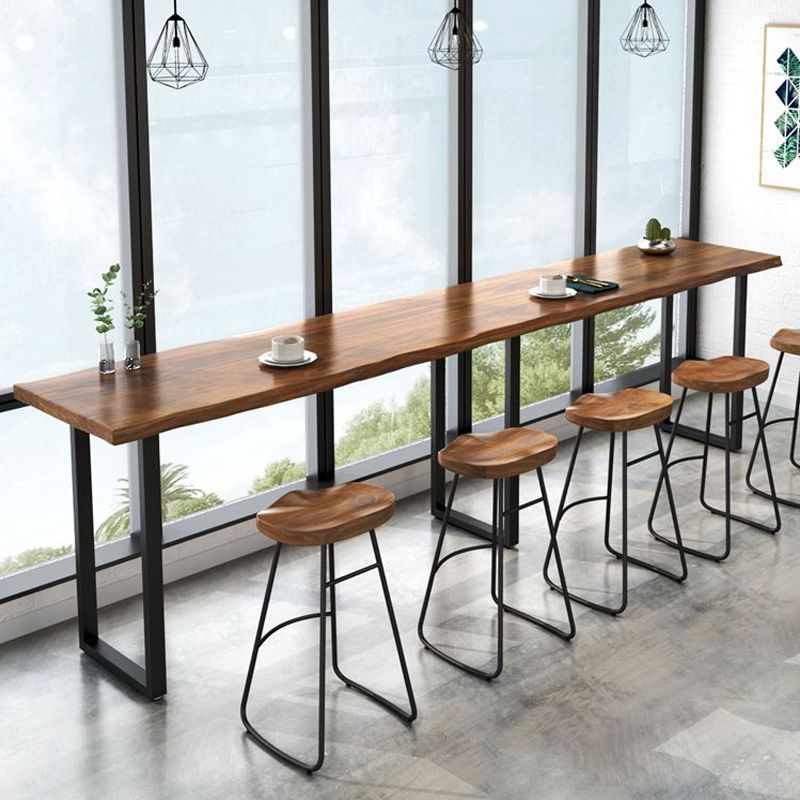 Pine Wood Bar Dining Table Industrial Bar Dining Table with Black Base