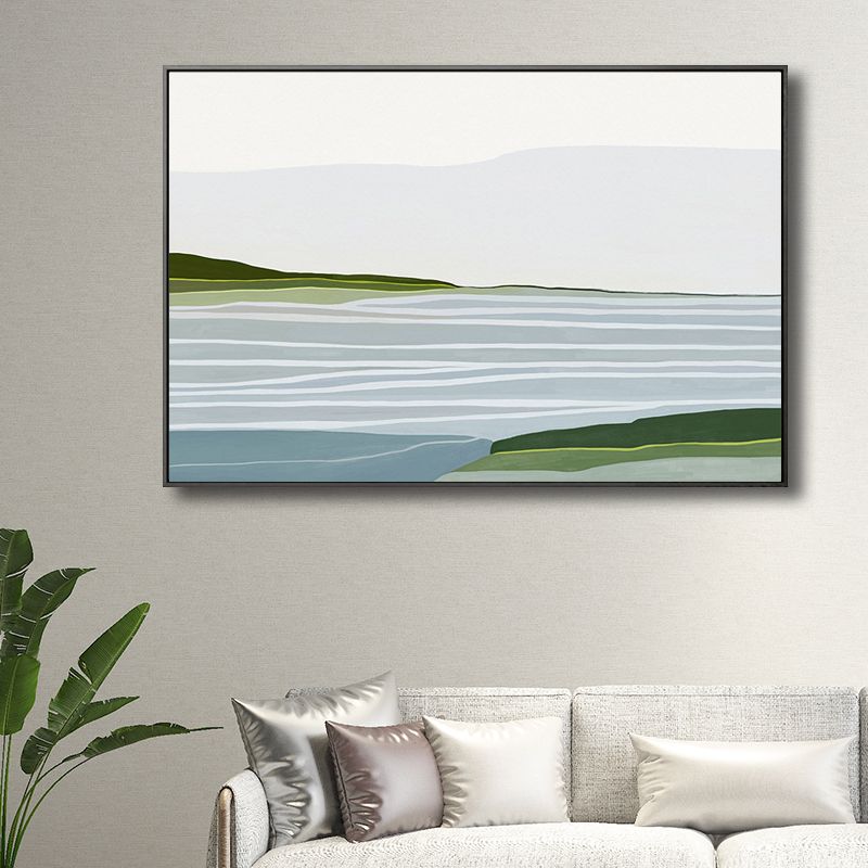 Scandinavian Sea and Hills Painting Blue Textured Wall Art Decor for Dining Room