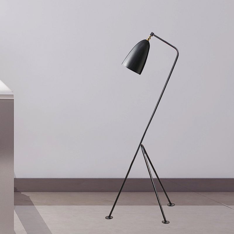 Tripod Floor Light with Bell Shade Modern Style Metallic 1 Light Black/White Floor Lamp for Bedroom