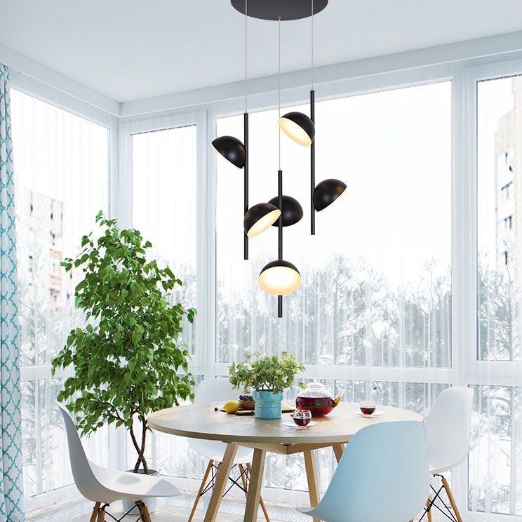 Postmodern Dome Pendant Light Metal 6/10 Lights Black/White Ceiling Light for Dining Room in Warm/White Light