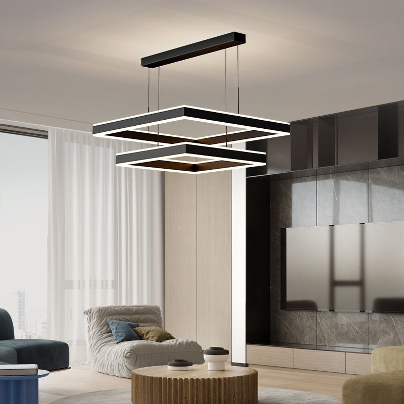 Modern Layered Chandelier Metal Square LED Chandelier Pendant for Living Room