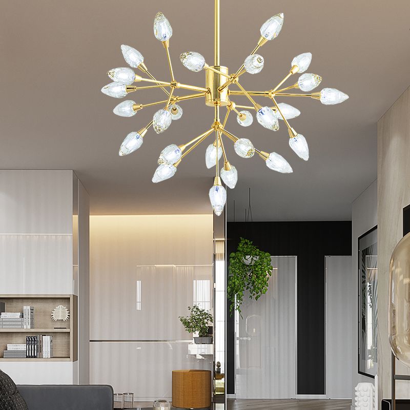 Modern Pretty Twig Chandelier with Leaf Shade 26 Lights Metallic Pendant Lamp in Gold for Living Room