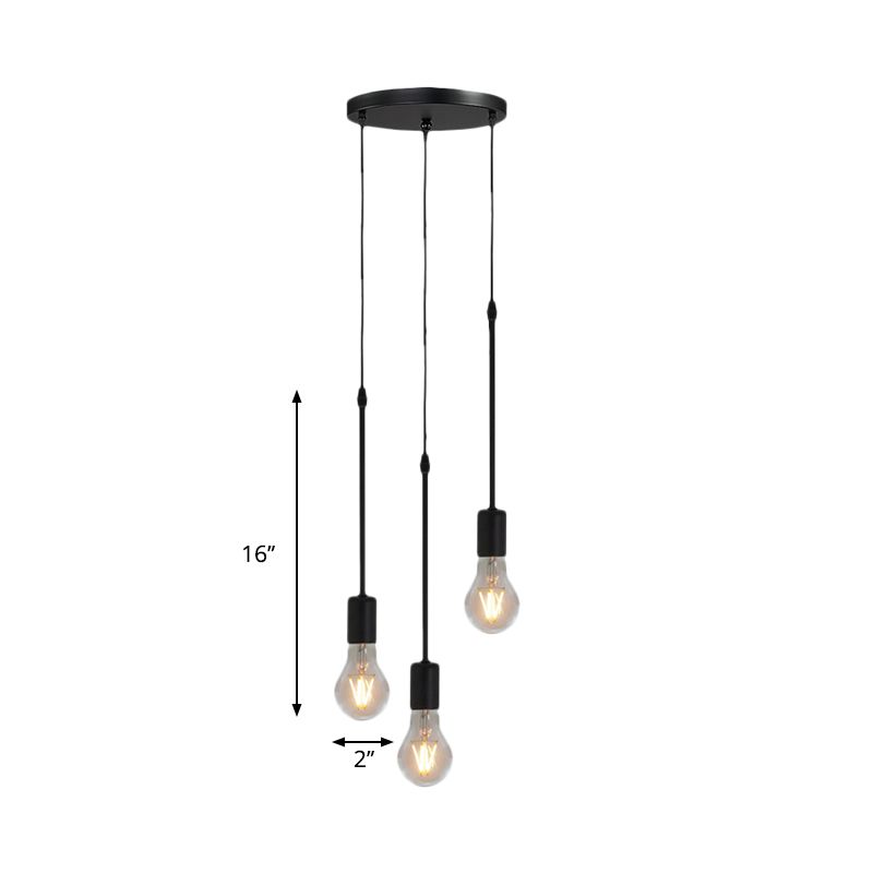 Metal Black Multi Hanging Light Draping Bare Bulb 3/5/10-Light Warehouse Ceiling Pendant Lamp with Round/Linear Canopy