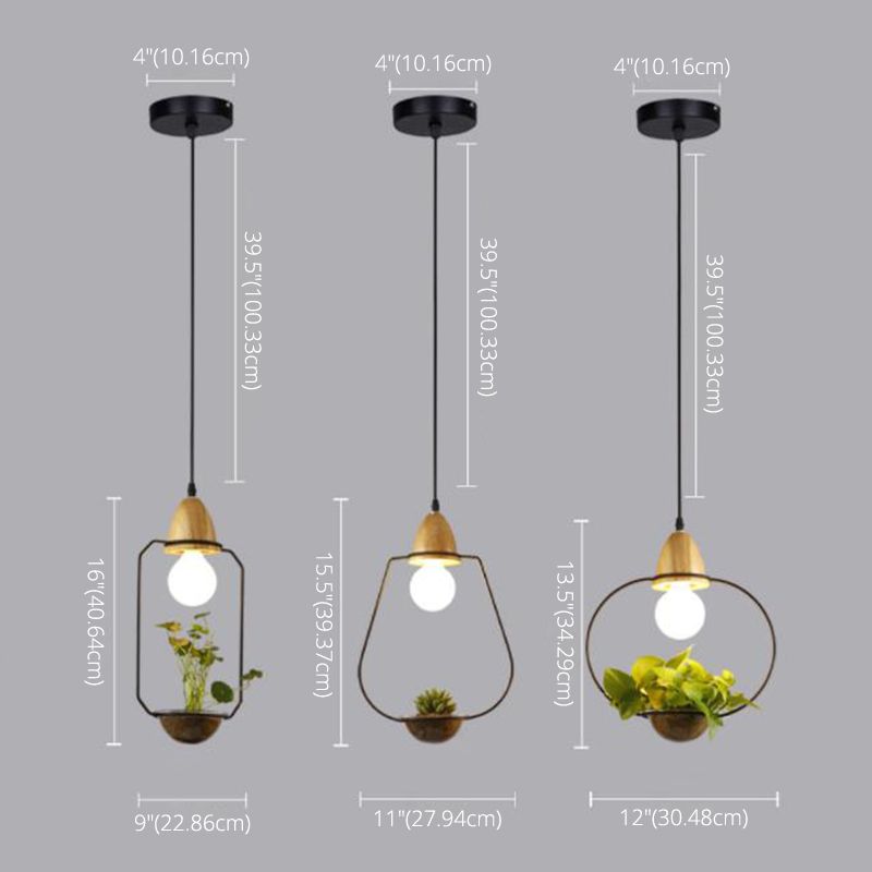 1 Light Pendant Light Nordic Retro Metal Ring Shade Dining Table Hanging Lamp (without plants)