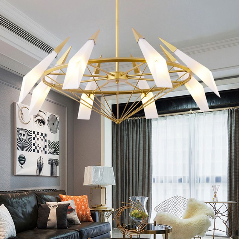 Contemporary Tapered Pendant Chandelier Cream/Green Glass 8 Heads Living Room Hanging Light Kit