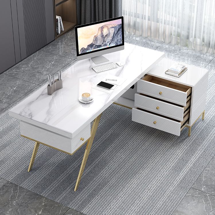 Pedestal Glam Executive Desk with File Cabinet Computer Desk L-Shape