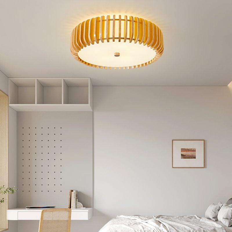 Japanese Style Wooden Ceiling Light Round Shape Ceiling Lamp for Bedroom