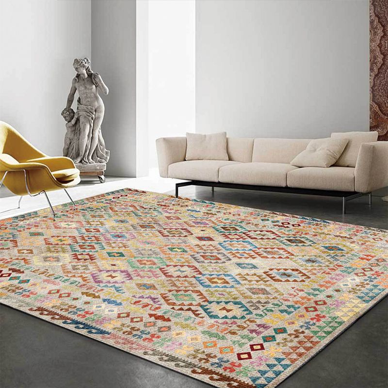 Bohemian Geometric Print Raping Yellow Polyester tapis machine Washable Not Slip Area Rison pour le salon