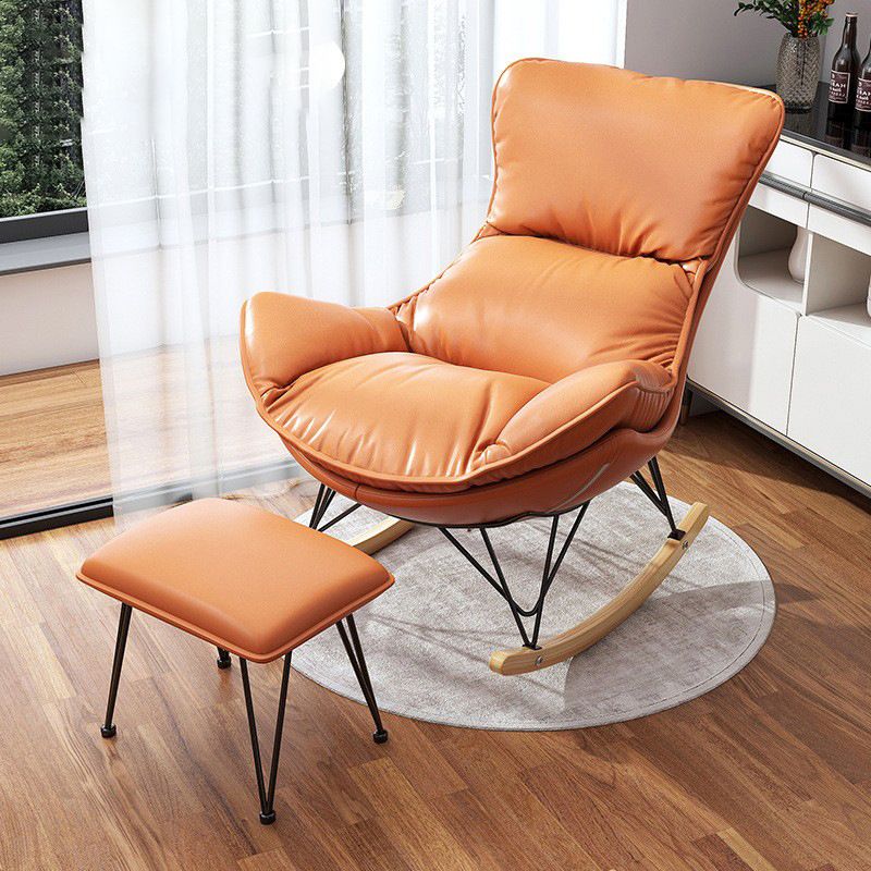 Wing Back Rocking Chair Solid Wood Rocker Chair with Ottoman