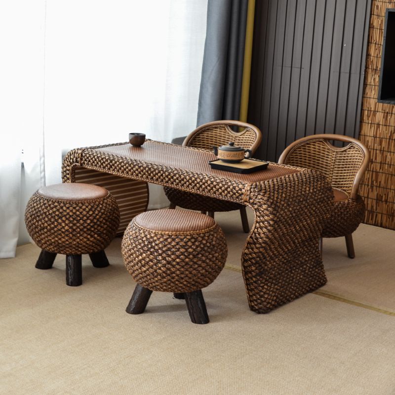 Contemporary Style Rectangle Patio Table Wicker in Brown for Home