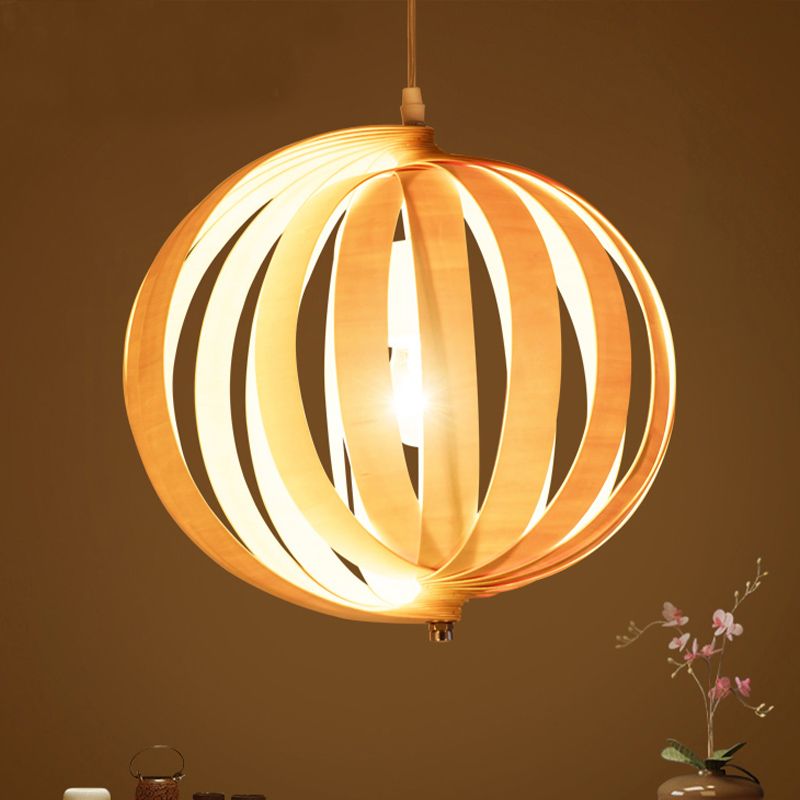 Globe Hanging Lighting Japanese Wood 14"/18" Wide 1 Bulb Beige Ceiling Pendant Light