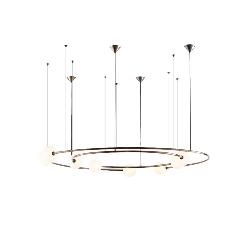 Metallic Universe Chandelier with Orb Shade Living Room 8 Lights Modern Pendant Light in Aged Brass