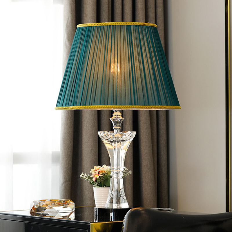 Green Cone Table Lamp Contemporary 1-Head K9 Crystal Night Lighting with Faux-Braided Detailing