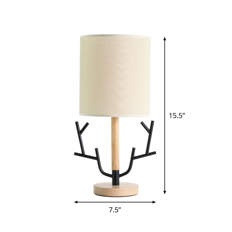 Lampada da tavolo notturno di ramo nero moderno 1 testa di lettura in legno per camera da letto con tessuto cilindro