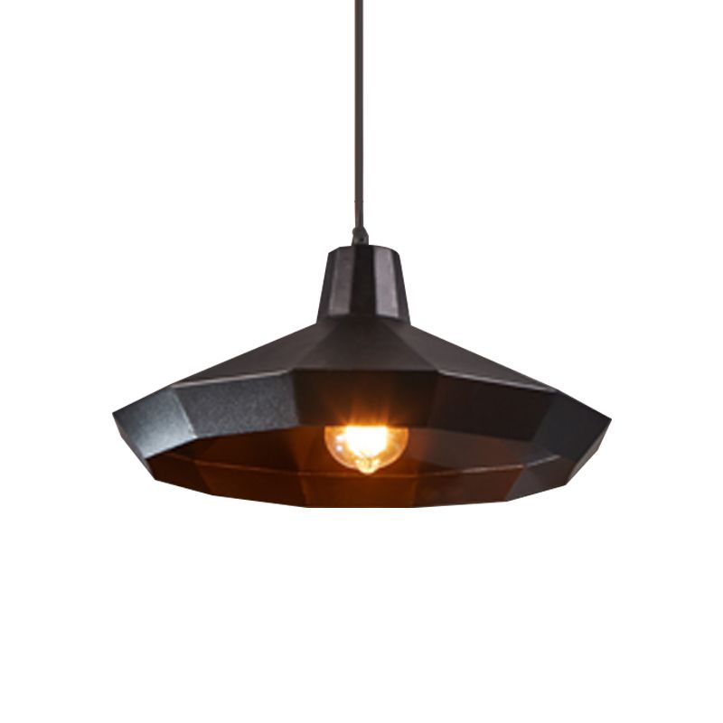 Single Hanging Light Fixture Warehouse Faceted Barn/Diamond/Tapered Iron Pendant Lamp in Black