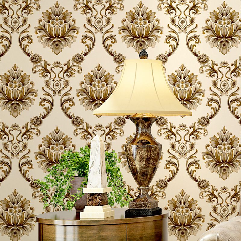 Soft-Color Damask Wallpaper Flower Vintage Moisture Resistant Wall Art for Living Room