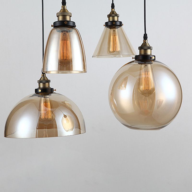 Amber Shaded Hanging Light Fixture Industrial Style Glass Restaurant Pendant Lighting Fixture