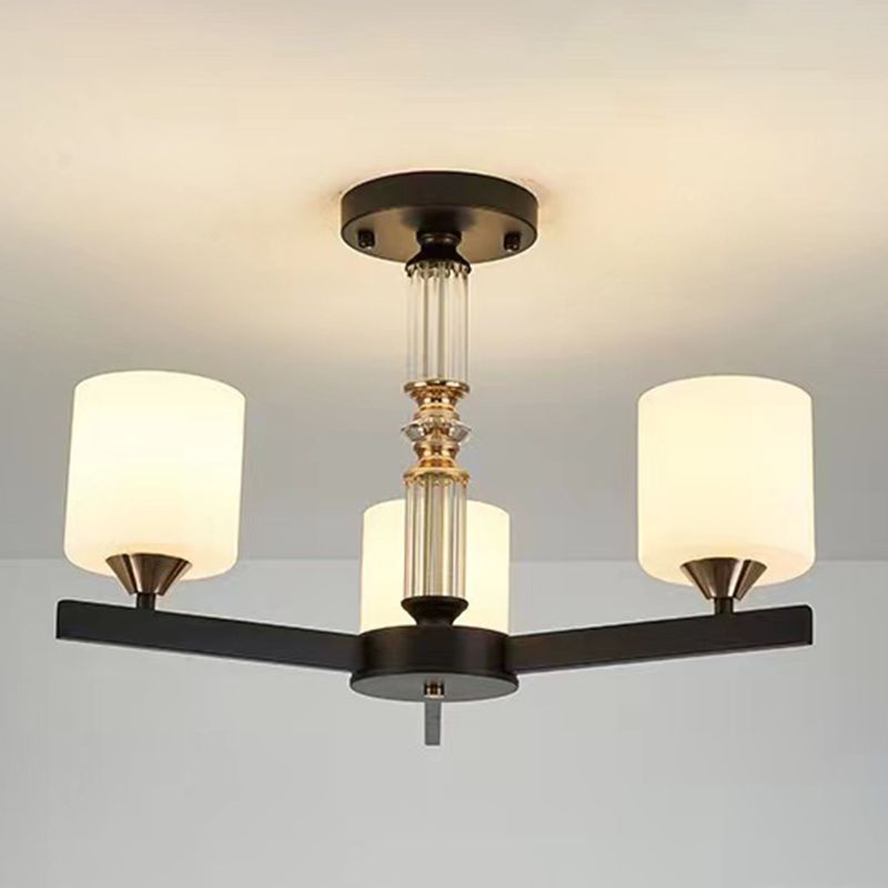 Metal Modern Flush Mount Cylinder Shape Ceiling Light with Glass Shade for Living Room