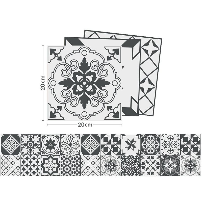 Bohemia Flower Tile Wallpaper Panel Black-White Self Adhesive Wall Art for Kitchen