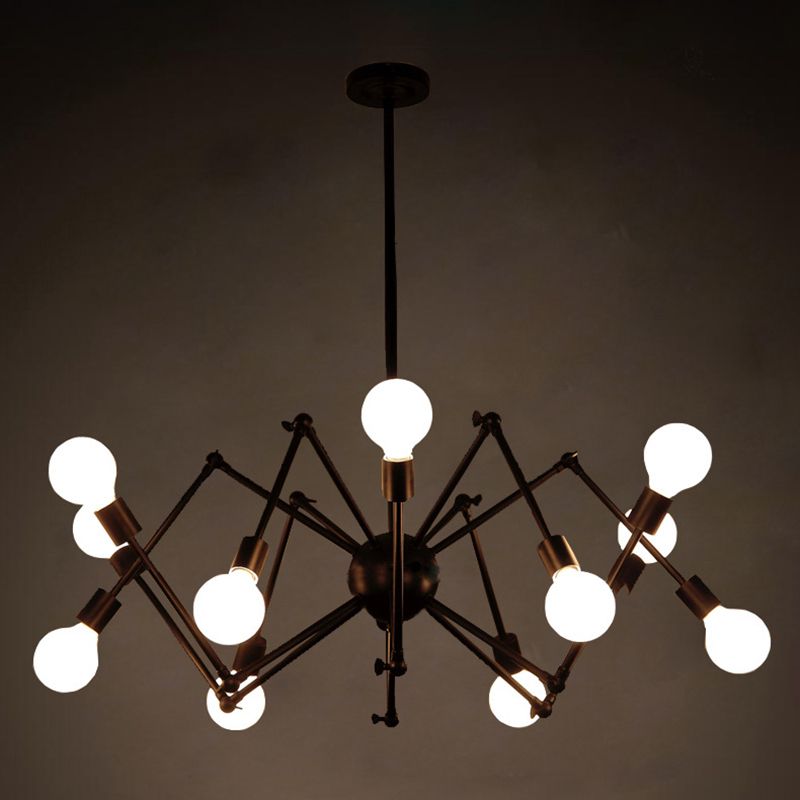 Black Retro Industrial Style Chandelier Light Wrought Iron Living Room Multi Light Pendant Light