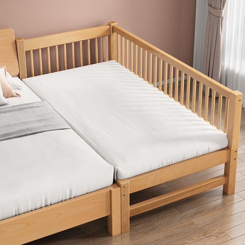 Modern Solid Wood Panel Bed Beech Wood Kids Bed with Guardrail