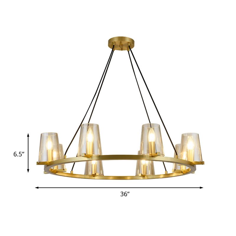 6/8-bulb kegelhangende kroonluchter kolonialistische goudhelige glazen hanglamp met ronde ontwerp