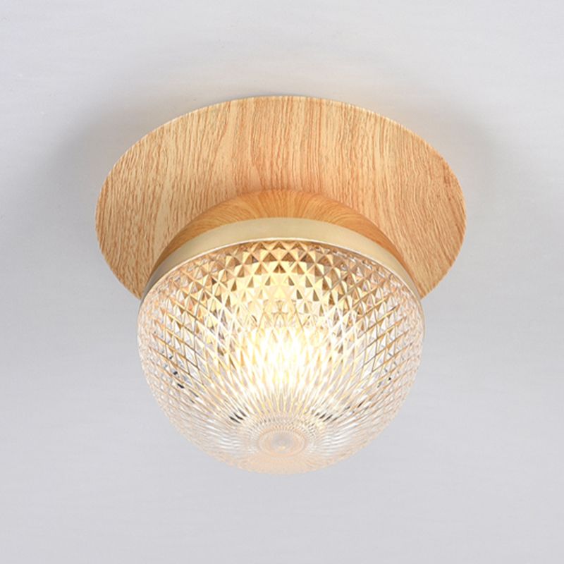 Modern Simple Ceiling Lamp Ball Shape Wood Grain Ceiling Light for Bedroom