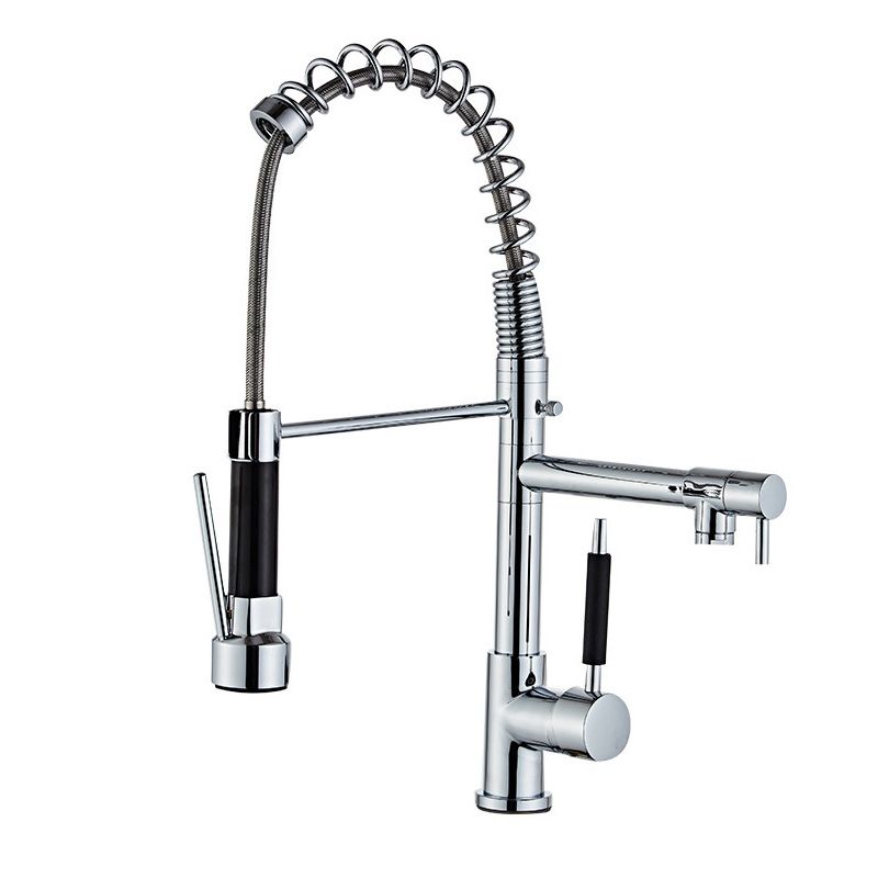 Contemporary Spring Spout Kitchen Sink Faucet Swivel Spout with Pull down Sprayer