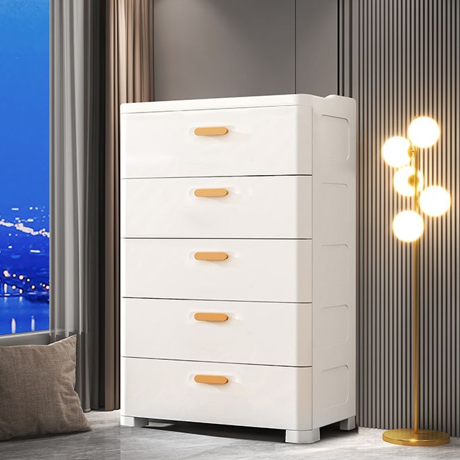 5 Drawers Vertical Kids Nightstand Modernism Plastic Nursery Dresser for Home