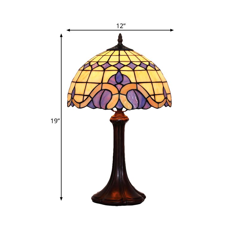 1 Head Bedroom Night Light Tiffany Coffee Table Lighting with Grid Patterned Stained Glass Shade