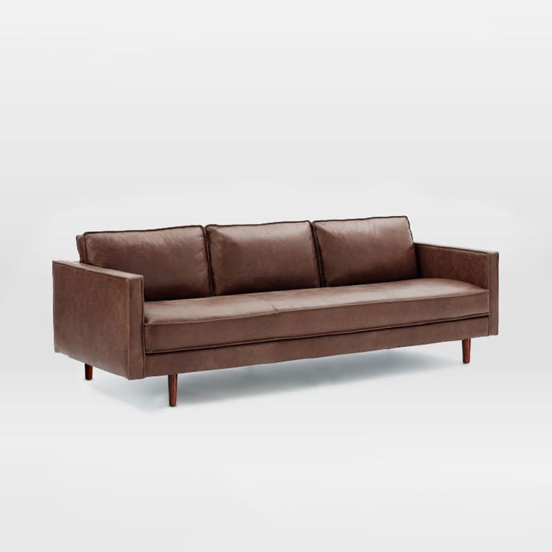 Faux Leather 85"High Square Arm Loose Back Standard Sofa with Pillows