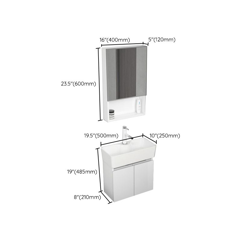 Modern Metal Bathroom Vanity Solid Color Wall Mount Vanity Cabinet in White