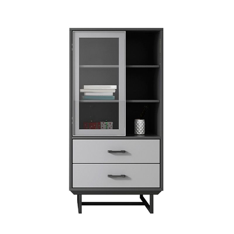 Faux Wood Modern Display Cabinet Glass Doors Storage Cabinet with Drawers for Bedroom