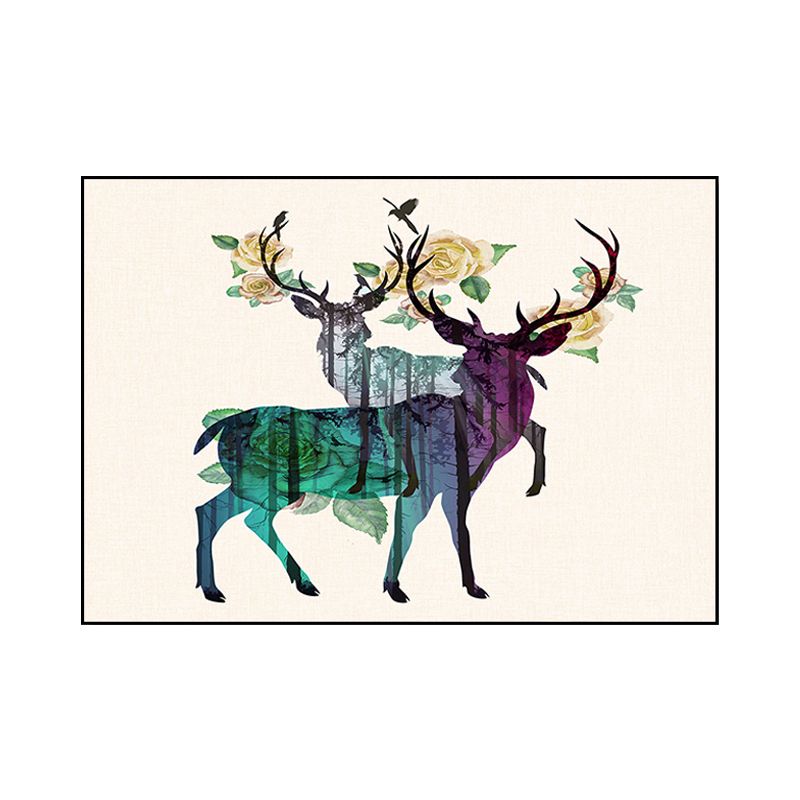 Purple Deers Canvas Print Animal Country Textured Surface Wall Art Above Bed