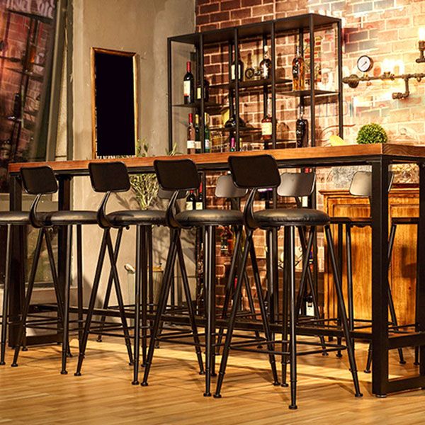 Industrial Metal Frame Pub Table with Trestle Brown Pine Wood Top Bar Table