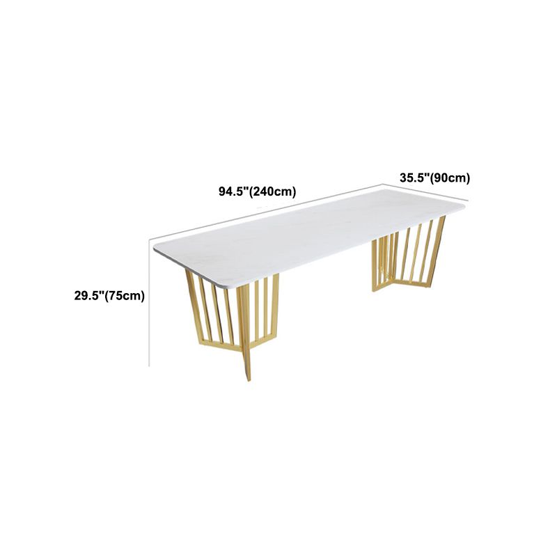 White Glam Office Desk Marble Home Writing Desk with Metal Legs