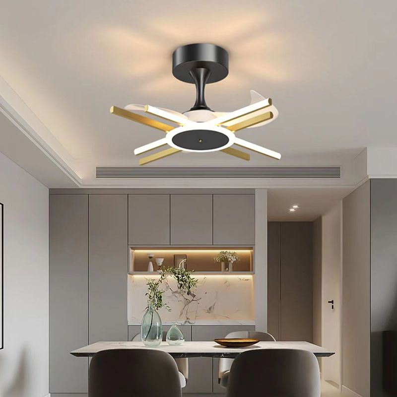 Modern Linear LED Ceiling Fan in Black / Gold Sphere Fan Light