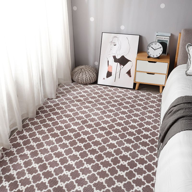 Simplicity Trellis Print Carpet Polyester Shag Rug Stain Resistant Indoor Rug for Adult's Bedroom