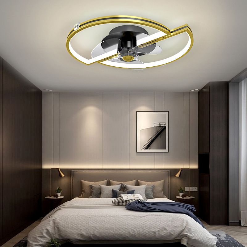 3-Blade Golden Ceiling Fan White Contemporary Metal Fan with Light for Room