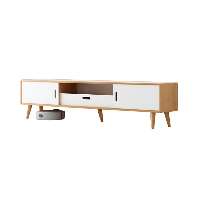 Modern TV Stand with 4 Legs , Solid Wood TV Stand Console with with Sliding Storage