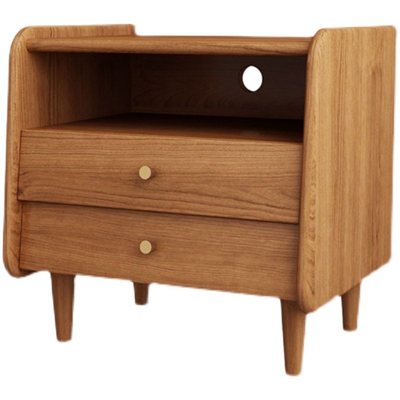 19.69" Tall Night Table Solid Wood Bedside Cabinet with 2-drawer